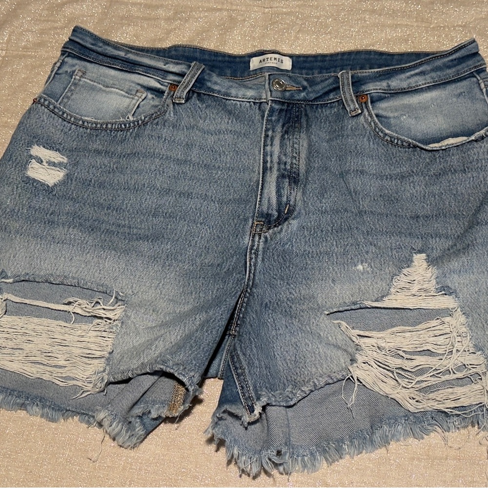 Artemis Distressed Blue Jean Shorts